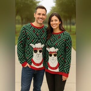 Jolly Sweaters Unisex Llama Sunglasses Bells Ugly Christmas Knit Sweater…